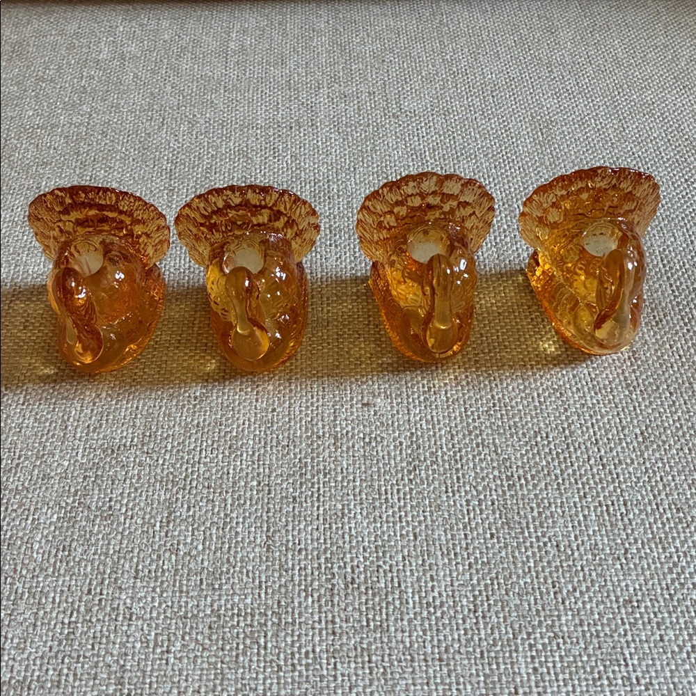 William Sonoma Turkey Mini Candle Holders Amber colored glass
